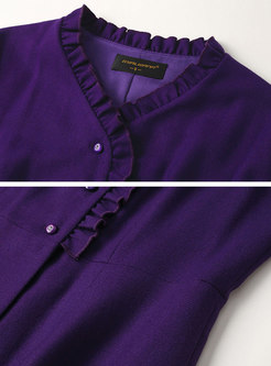 Purple Long Sleeve Wool Blend Skater Dress