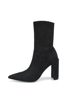 Solid Color Pointed Head Mid-calf Boots