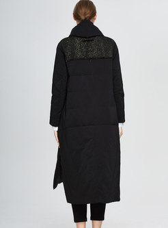 Black Fringed Sequin Plus Size Long Down Coat
