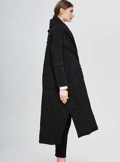 Black Fringed Sequin Plus Size Long Down Coat