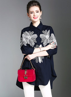 Lapel Embroidered Plus Size Loose Blouse