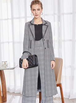 Notched Plaid A Line Trench Coat