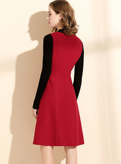 Red V-neck Sleeveless A Line Mini Dress