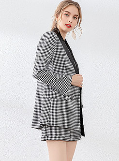 Notched Double-breasted Plaid Pant Suits