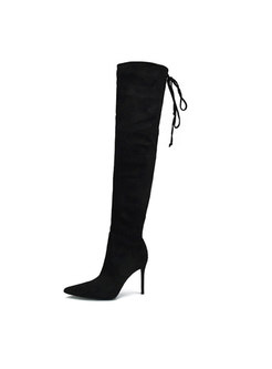 Black Pointed Head Thin Heel Long Boots