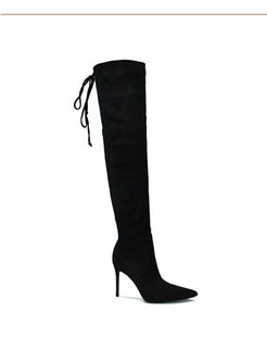 Black Pointed Head Thin Heel Long Boots