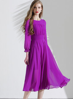Purple Long Sleeve A Line Chiffon Dress