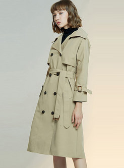 Khaki Notched Double-breasted Trench Coat