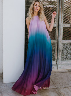 Backless Color-blocked Chiffon Beach Maxi Dress