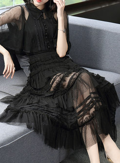 Black Mesh Transparent Lace Dress With Sling