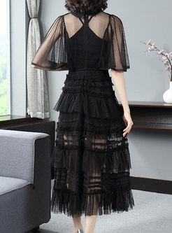 Black Mesh Transparent Lace Dress With Sling