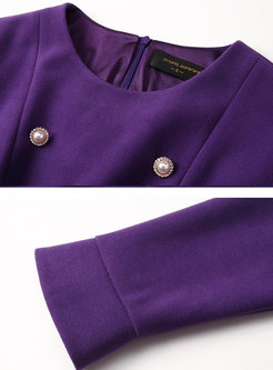 Purple Long Sleeve A Line Dress