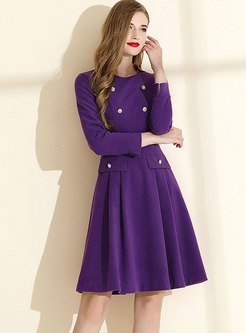 Purple Long Sleeve A Line Dress