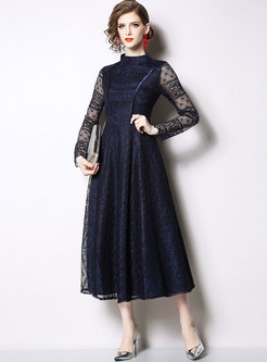 Lace Openwork Long Cocktail Dress