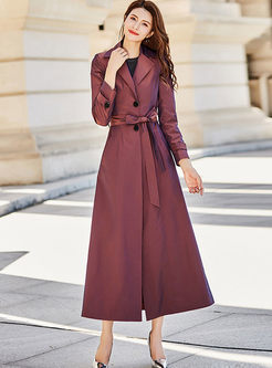 Solid Color Tied Single-breasted Trench Coat