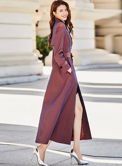 Solid Color Tied Single-breasted Trench Coat
