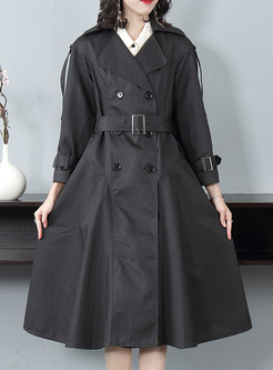 Black Notched A Line Trench Coat