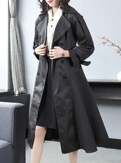 Black Notched A Line Trench Coat