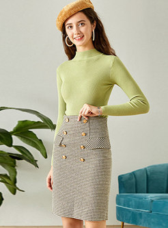 Pullover Slim Sweater Plaid Suit Dress