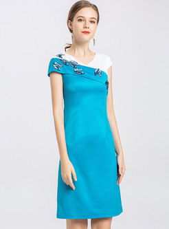 Color-blocked V-neck Sequin Bodycon Dress