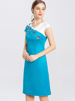 Color-blocked V-neck Sequin Bodycon Dress