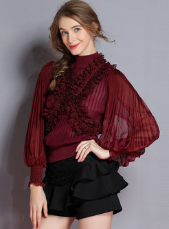 Solid Color Lantern Sleeve Pullover Sweater