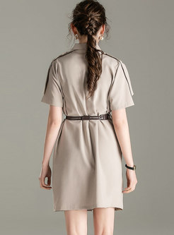 Notched Single-breasted Slim Coat Dress