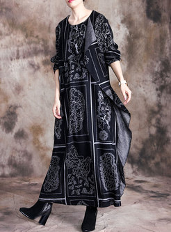 Long Sleeve Print Asymmetric Maxi Dress