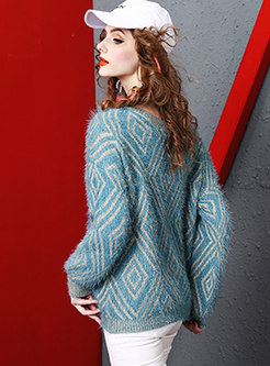 Crew Neck Geometric Print Pullover Sweater