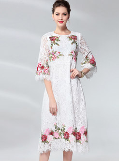 Openwork Embroidered Lace Shift Dress