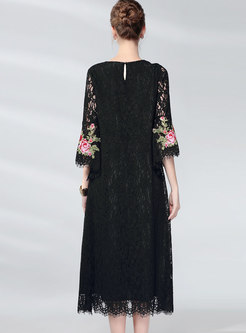 Openwork Embroidered Lace Shift Dress