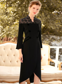 Black Lace Patchwork Bodycon Asymmetric Dress