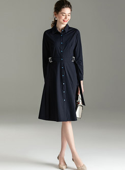 Solid Color Lapel Single-breasted Shirt Dress