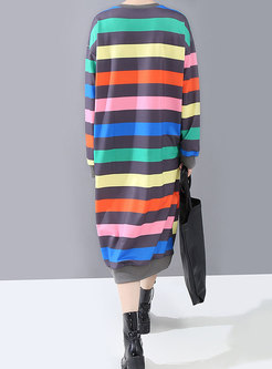 Color-blocked Rainbow Striped T-shirt Dress
