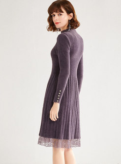 Mock Neck Lace Patchwork Sweater Dress