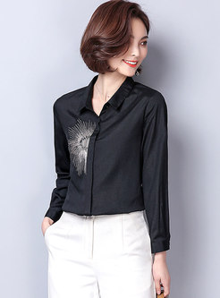 Embroidered Single-breasted Chiffon Blouse
