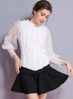 Mock Neck Lace Patchwork Pullover Sweater