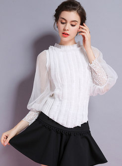 Mock Neck Lace Patchwork Pullover Sweater