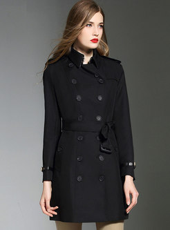 Black Notched Double-breasted Trench Coat