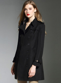 Black Notched Double-breasted Trench Coat