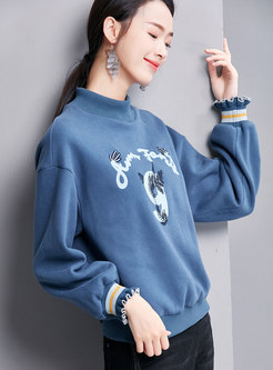 Pullover Embroidered Loose Sweatshirt