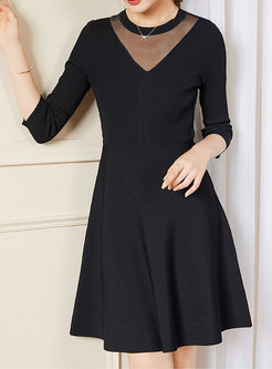 Black Lace Backless A Line Sweater Dress
