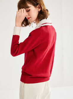 Color-blocked Lapel Pullover Sweater