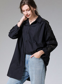 Solid Color Openwork Loose Blouse