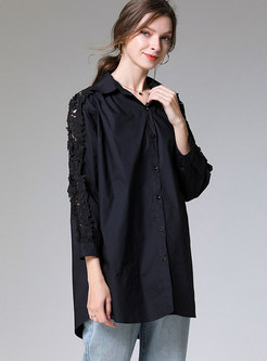 Solid Color Openwork Loose Blouse