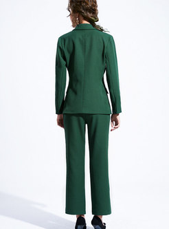 Solid Color Notched High Waisted Pant Suits