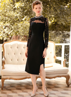 Black Long Sleeve Asymmetric Bodycon Dress