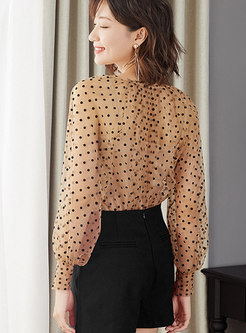 V-neck Polka Dot Pullover Blouse With Camisole
