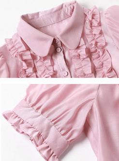 Pink Puff Sleeve Ruffle High Waisted Skater Dress