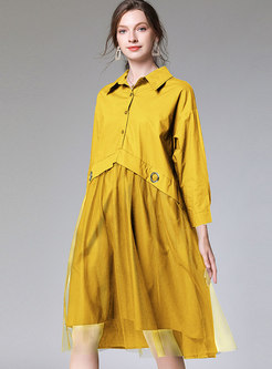 Solid Color Mesh Patchwork Plus Size Dress